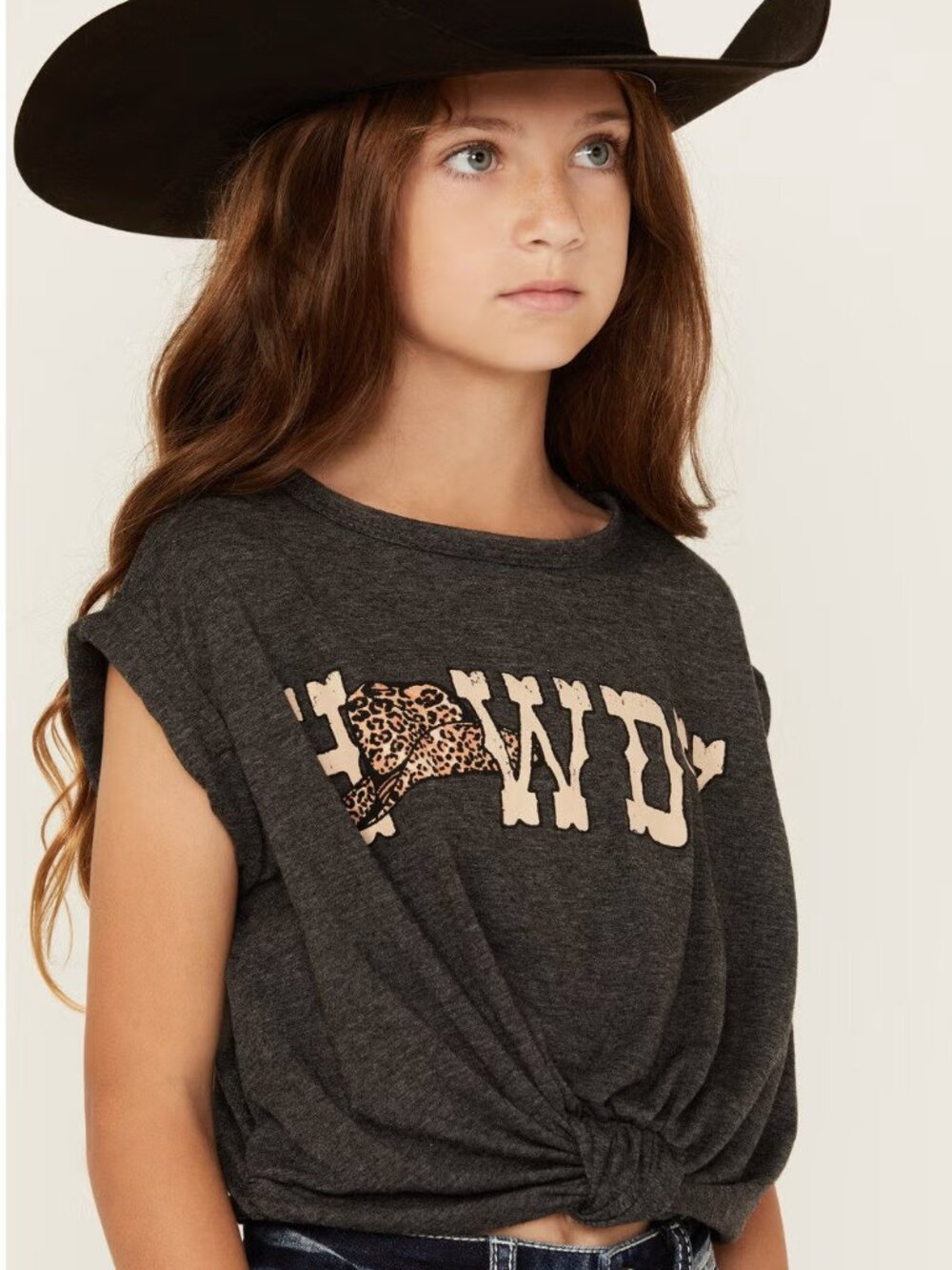 Saints & Hearts Girls' Howdy Tie Front Short Sleeve Graphic Tee